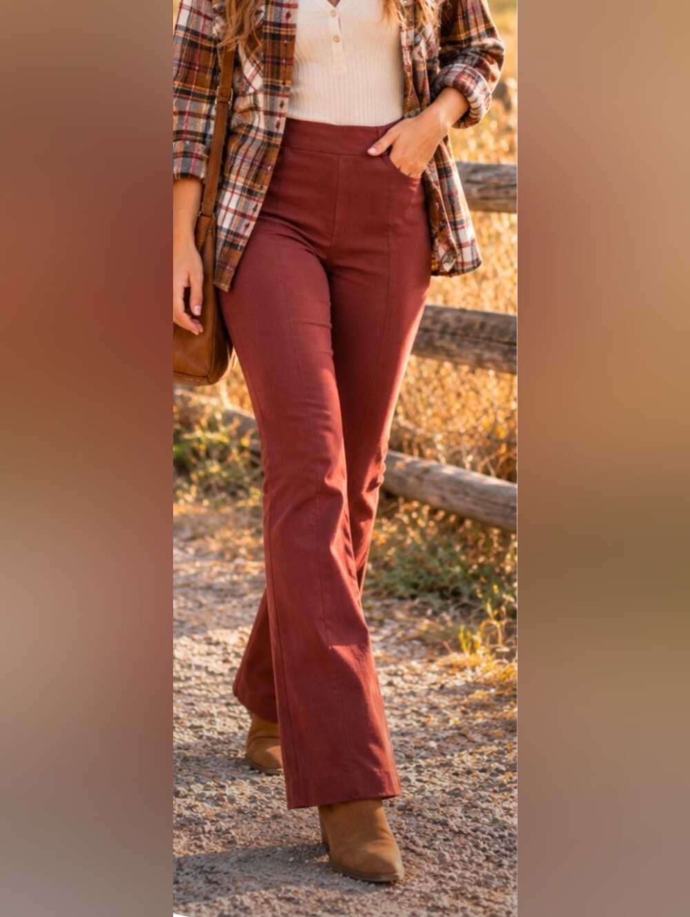 89th + Madison Burgundy Pull On Bootcut Ponte Pants Size Med